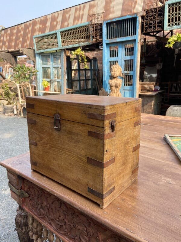 Vintage Wooden Storage Box with Iron Accents