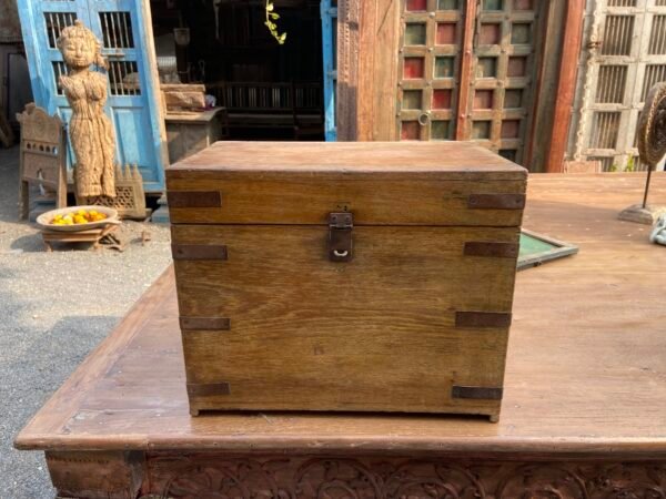 Vintage Wooden Storage Box with Iron Accents 1