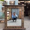 Wooden and Brass Floor Mirror