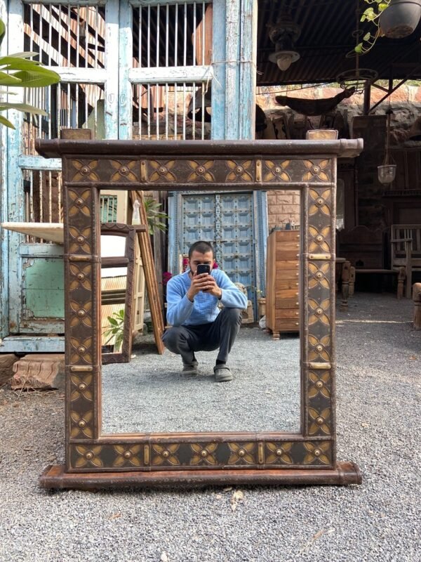 Wooden and Brass Floor Mirror