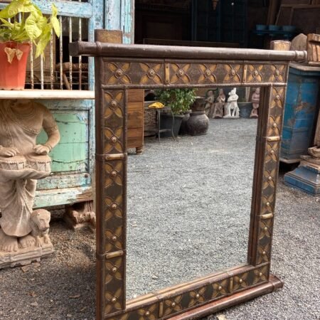 Wooden and Brass Floor Mirror