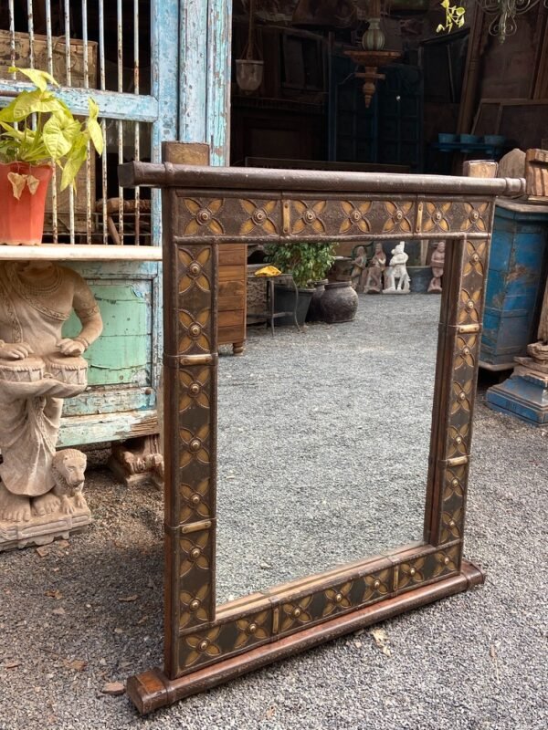 Wooden and Brass Floor Mirror