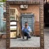 Wooden and Brass Floor Mirror