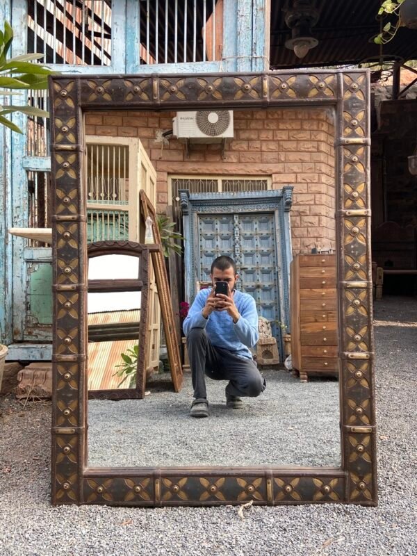 Wooden and Brass Floor Mirror