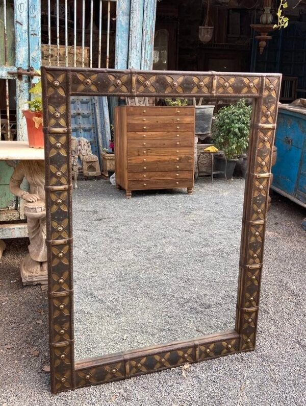 Wooden and Brass Floor Mirror