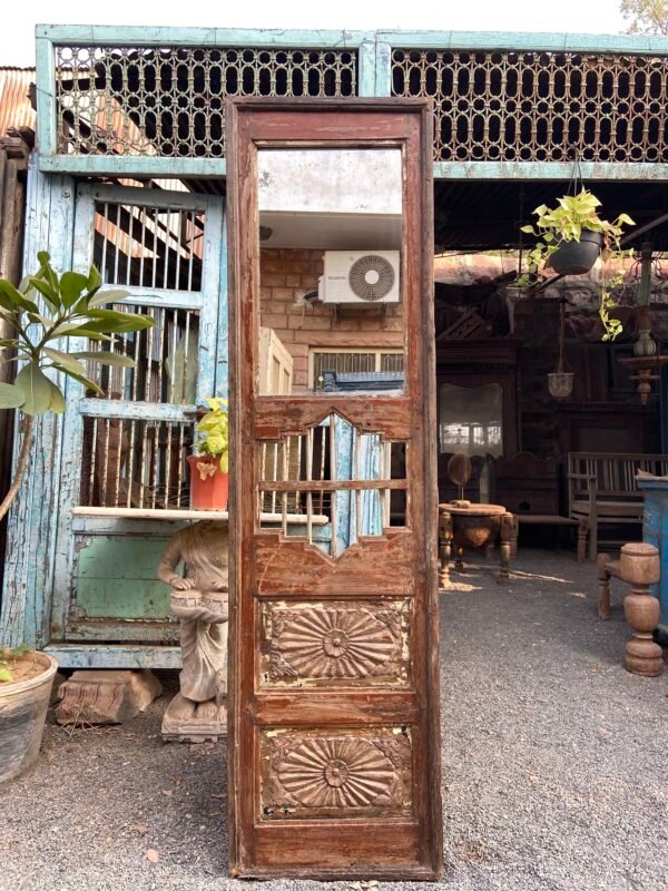 Floral Mirror with Intricate Wood Carving