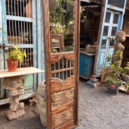 Floral Mirror with Intricate Wood Carving