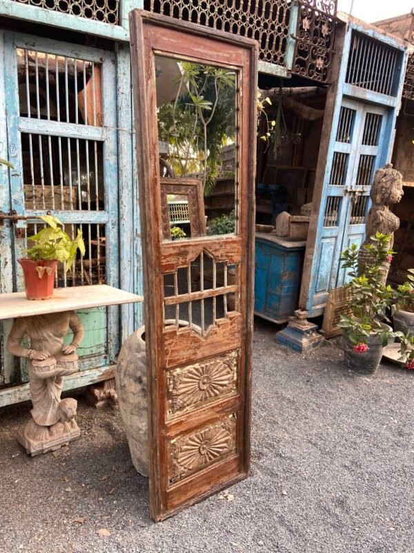 Floral Mirror with Intricate Wood Carving