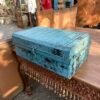 Antique Iron Trunk – Vintage Blue Storage Chest with Rustic Old