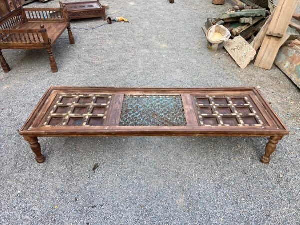 Antique Wooden Table with Brass Inlay Work 4