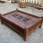 Wooden Brown Table with Glass Top