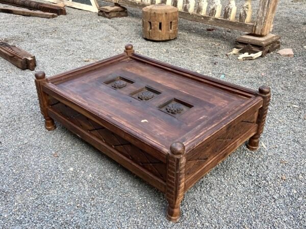 Wooden Brown Table with Glass Top