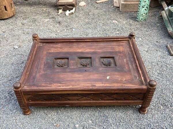 Wooden Brown Table with Glass Top 1