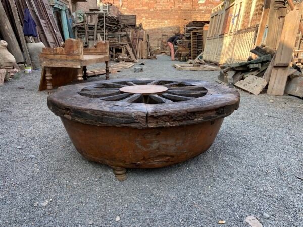 Old Aged Round Antique Wooden Coffee Table-4