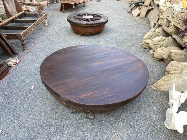 Antique Round Dark Brown Wooden Table – Vintage Handcrafted 2