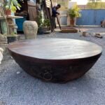 Antique Round Dark Brown Wooden Table – Vintage Handcrafted