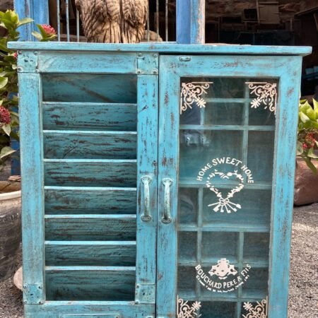 Old Aged Blue Wooden Storage Cabinet