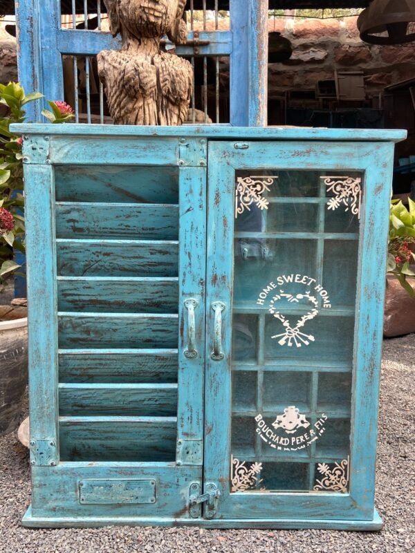 Old Aged Blue Wooden Storage Cabinet