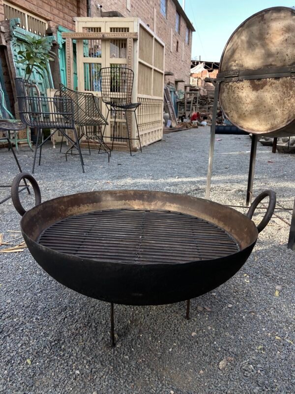 Very Large Antique Indian Kadai Fire Pit BBQ | Rustic Outdoor Cooking – 16 x 20 x 19 Inches