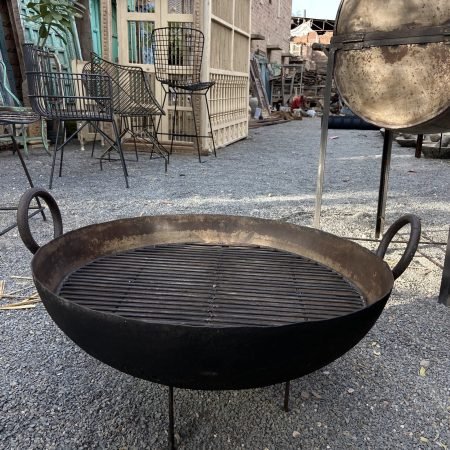 Very Large Antique Indian Kadai Fire Pit BBQ | Rustic Outdoor Cooking – 16 x 20 x 19 Inches