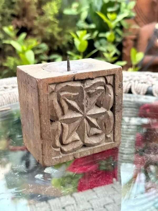1700's Ancient Wooden Hand-Carved Floral Candle Holder – Vintage Table Decor