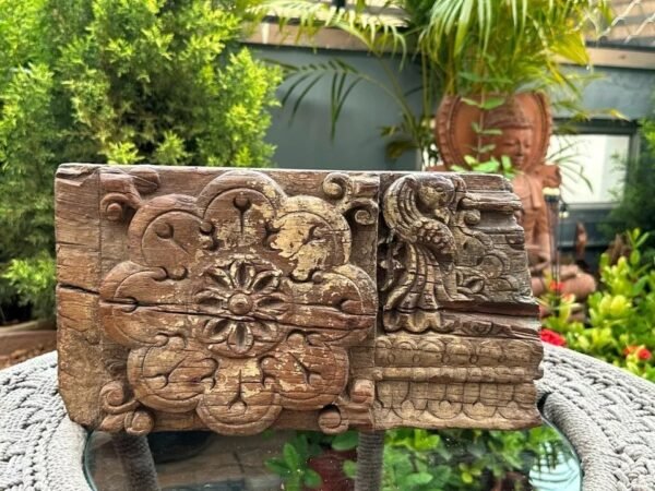 1700's Antique Wooden Hand-Carved Parrot Figure Floral Beautiful Bracket Panel