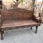 Antique Vintage Hand-Carved Wooden Bench – Dark Brown