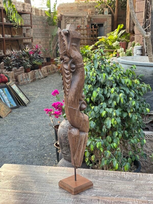 Antique Wooden Bracket Figure - Hand-Carved Architectural Sculpture (32")