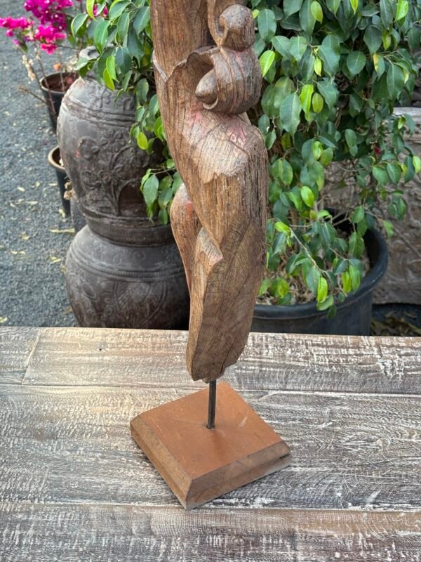 Antique Wooden Bracket Figure - Hand-Carved Architectural Sculpture (32")-2