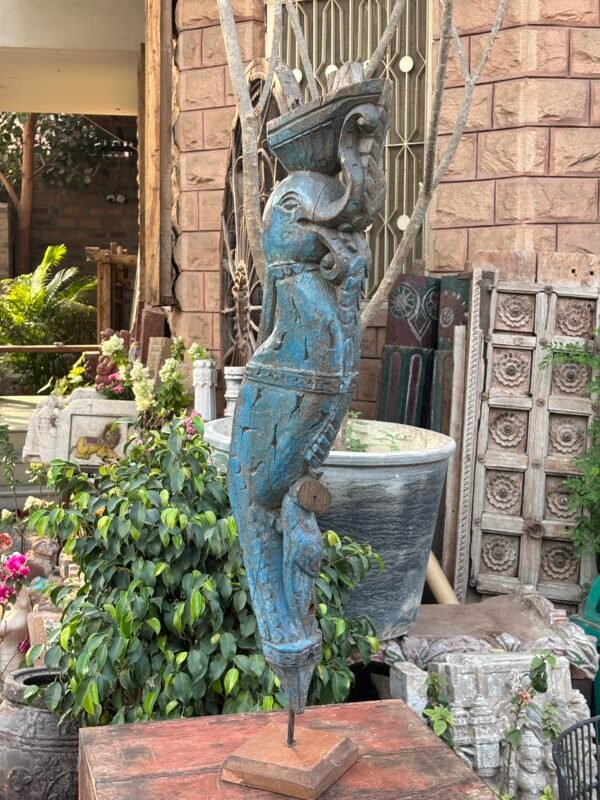 Antique Wooden Bracket Figure - Hand-Carved Architectural Sculpture (26")