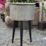 Vintage Iron Planter with Stand – Rustic Metal Garden Pot (H26.5 x L16 x W16 inches)