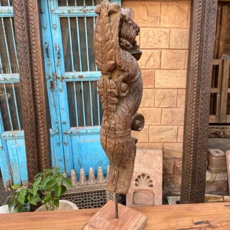 Antique Wooden Bracket Figure - Hand-Carved Architectural Sculpture (22")