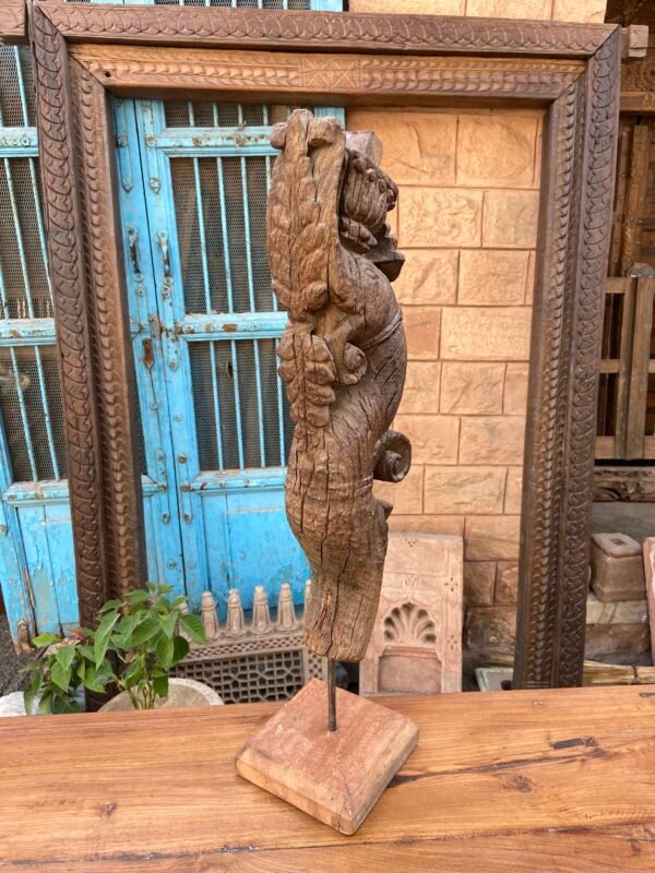 Antique Wooden Bracket Figure - Hand-Carved Architectural Sculpture (22")