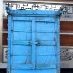 Blue Painted Wooden Window Door