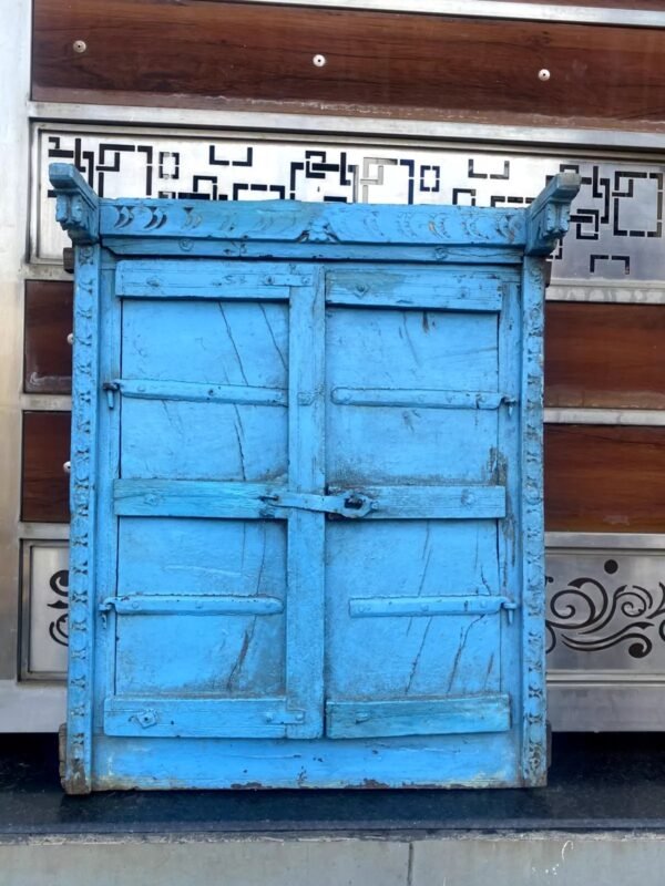 Blue Painted Wooden Window Door
