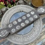 Ancient 1700’s Wooden Carved Mankala Game Plater Lime Painted 31 X 6 X 2.5”