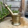 Indian Rare Antique Hand Forged Brass Spice Grinder Mortar with Brass Pestle