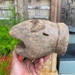 1700s Rare Ancient Wooden Hand-Carved Crocodile Head Mask Sculpture