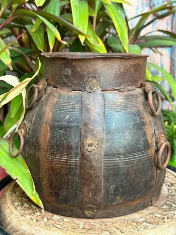1850s Wooden Hand-Carved Antique Grain Pot | Vintage Planter Pot-19