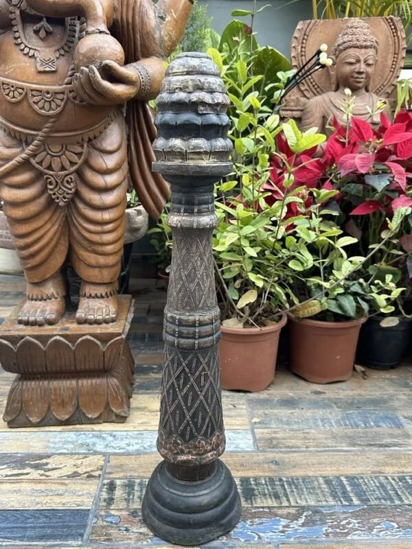 Ancient Brass & Copper Wooden Handcrafted Pillar Candle Holder-9