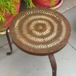 1800s Antique Brass Jali Cut 3-Leg Round Table Stool