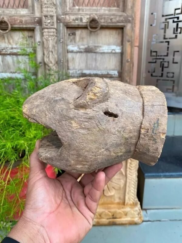 1700s Rare Ancient Wooden Hand-Carved Crocodile Head Mask Sculpture
