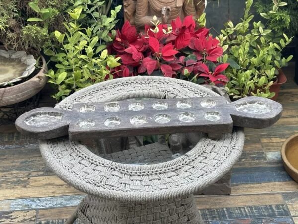 Ancient 1700’s Wooden Carved Mankala Game Plater Lime Painted 31 X 6 X 2.5” -2