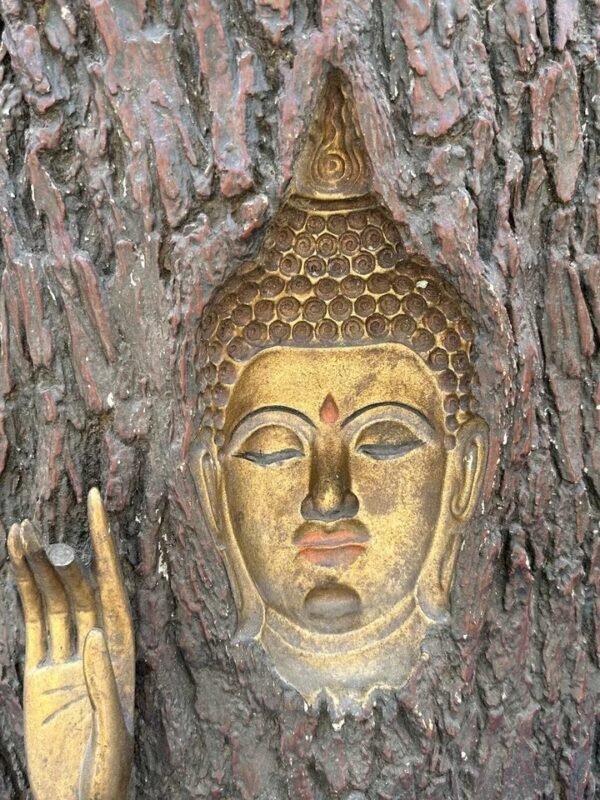 Antique Old Wooden Hand-Carved Buddha Sculpture Wall Hanging-5