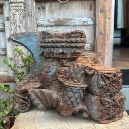1700s Antique Rare Wooden Floral Painted Figured Bracket Panel
