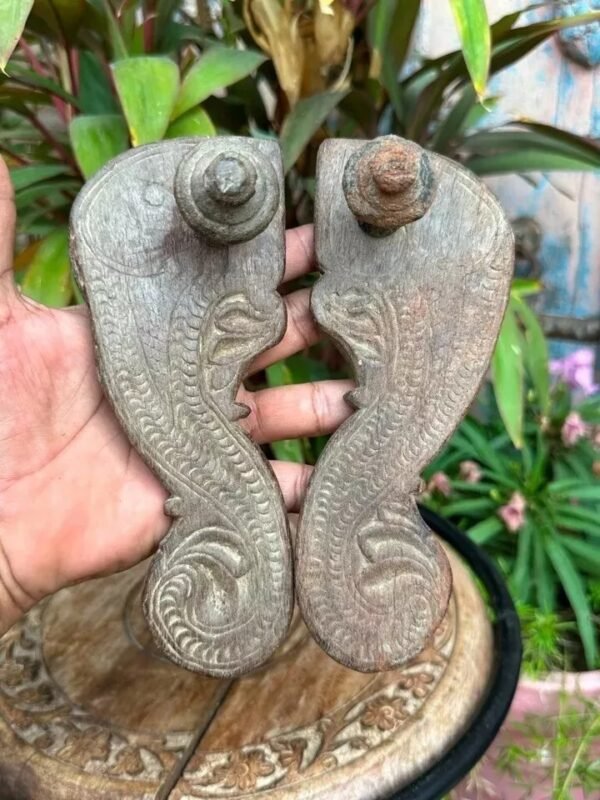 Ancient Old Wooden Hand Crafted Craved Hindu Saint Slipper Khadau5