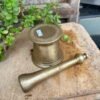 Indian Rare Antique Hand Forged Brass Spice Grinder Mortar with Brass Pestle-1