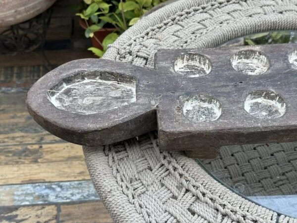 Ancient 1700’s Wooden Carved Mankala Game Plater Lime Painted 31 X 6 X 2.5” 3