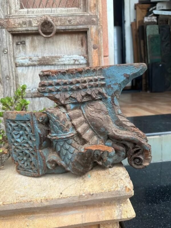 1700s Antique Rare Wooden Floral Painted Figured Bracket Panel 4