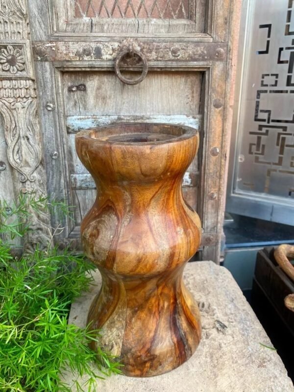 Vintage Old Wooden Handcrafted Planter Vase Base Stand-1